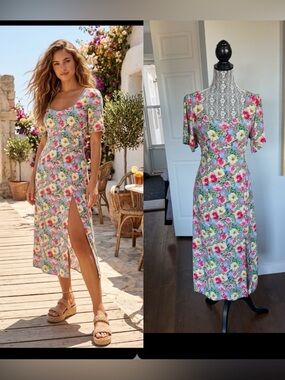 NWT Vero Moda Summer Floral Midi Dress With Slit and Flutter Sleeves. Medium.